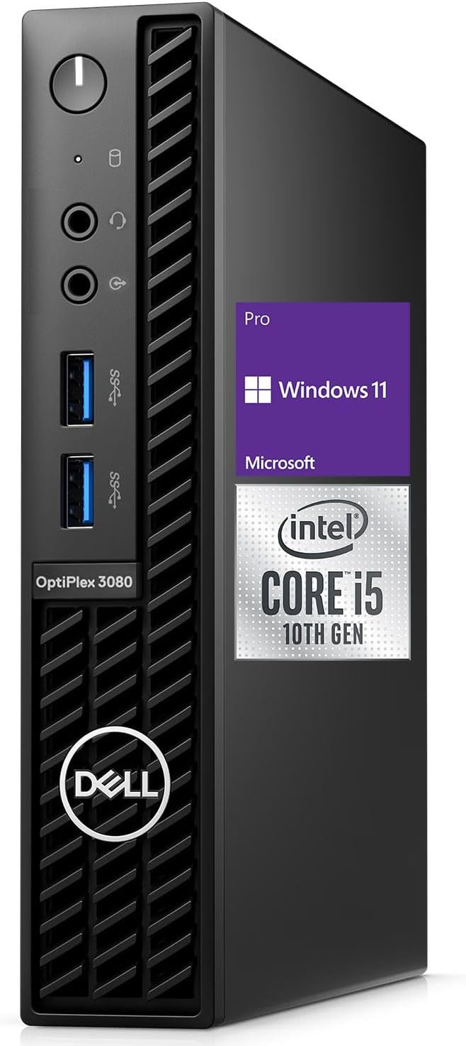Dell OptiPlex 3080 Micro PC Desktop, Intel Core i5-10500T, 16GB RAM, 256GB SSD, HDMI, DP, RJ45, Wi-Fi, Bluetooth, Windows 11 Pro Dell i5 Computer PC (Renewed)